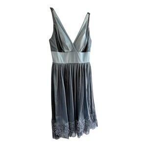Y2K Fairycore Morgan & Co Dress Fit & Flare 3/4 BlueGrey Mesh Overlay Sequin Hem